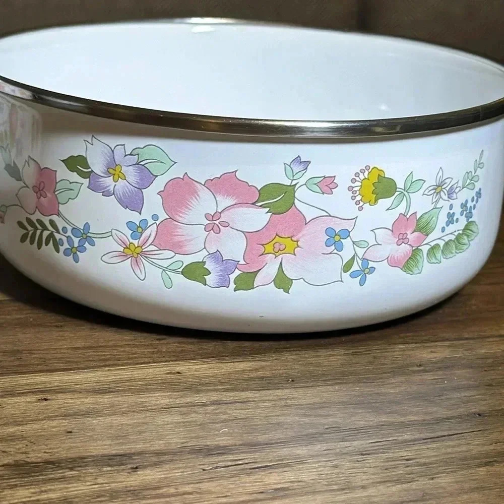 VTG Kobe Mixing Bowl Set of 3 Floral Pastel Enamel Nesting Flower Bowls JcPenny - Picture 10 of 16